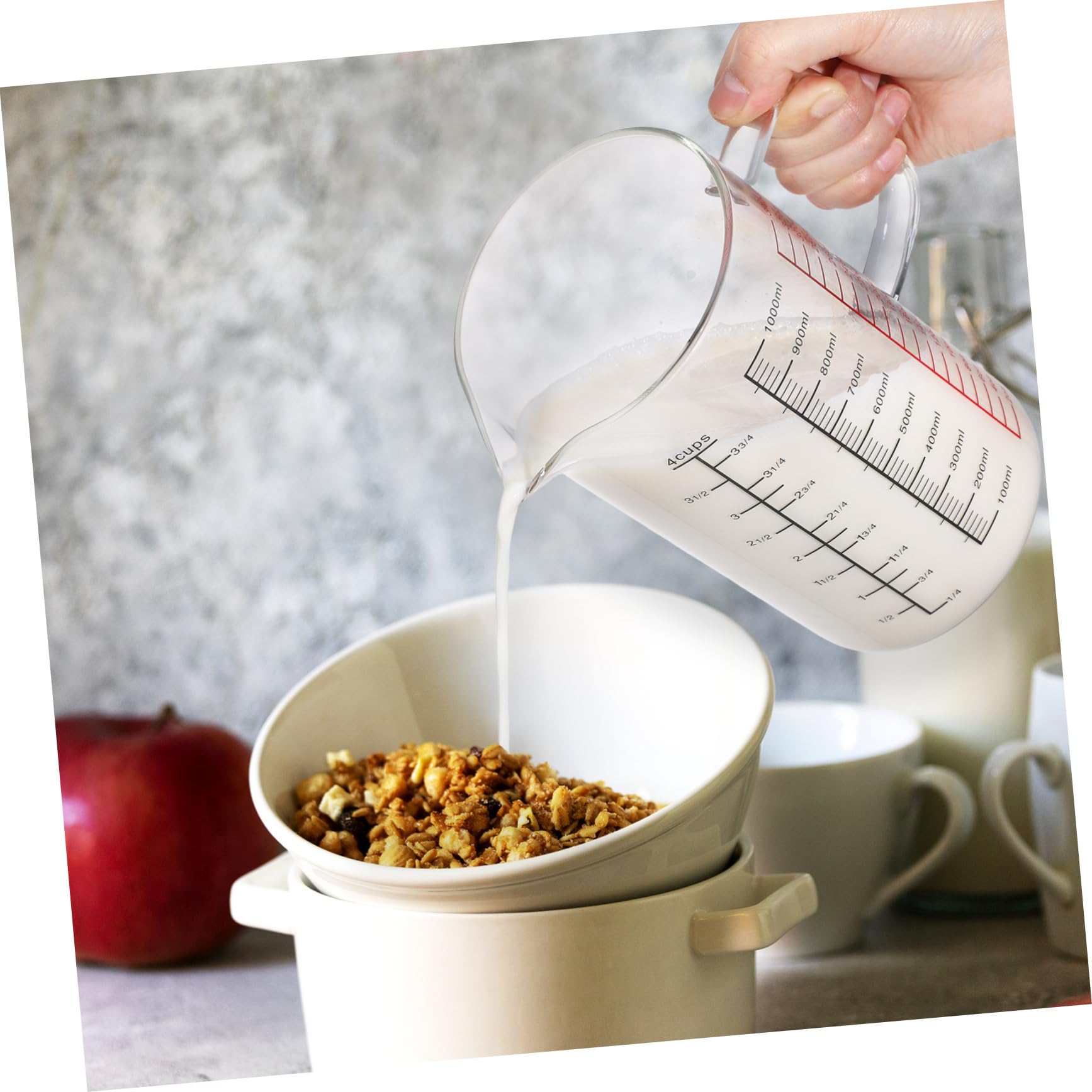 Homoyoyo Taza de Vidrio de Gran Capacidad con Boquilla para Mediciones Precisas y Repostería para Fríos