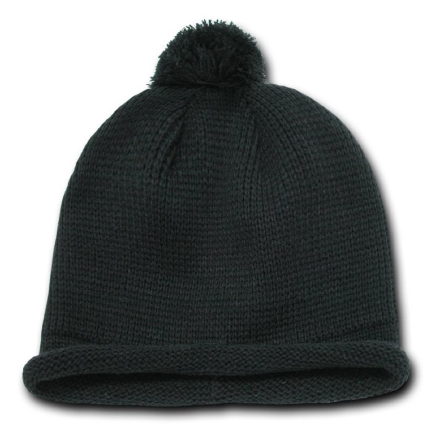 Solid Roll Up Beanie with Pom Pom