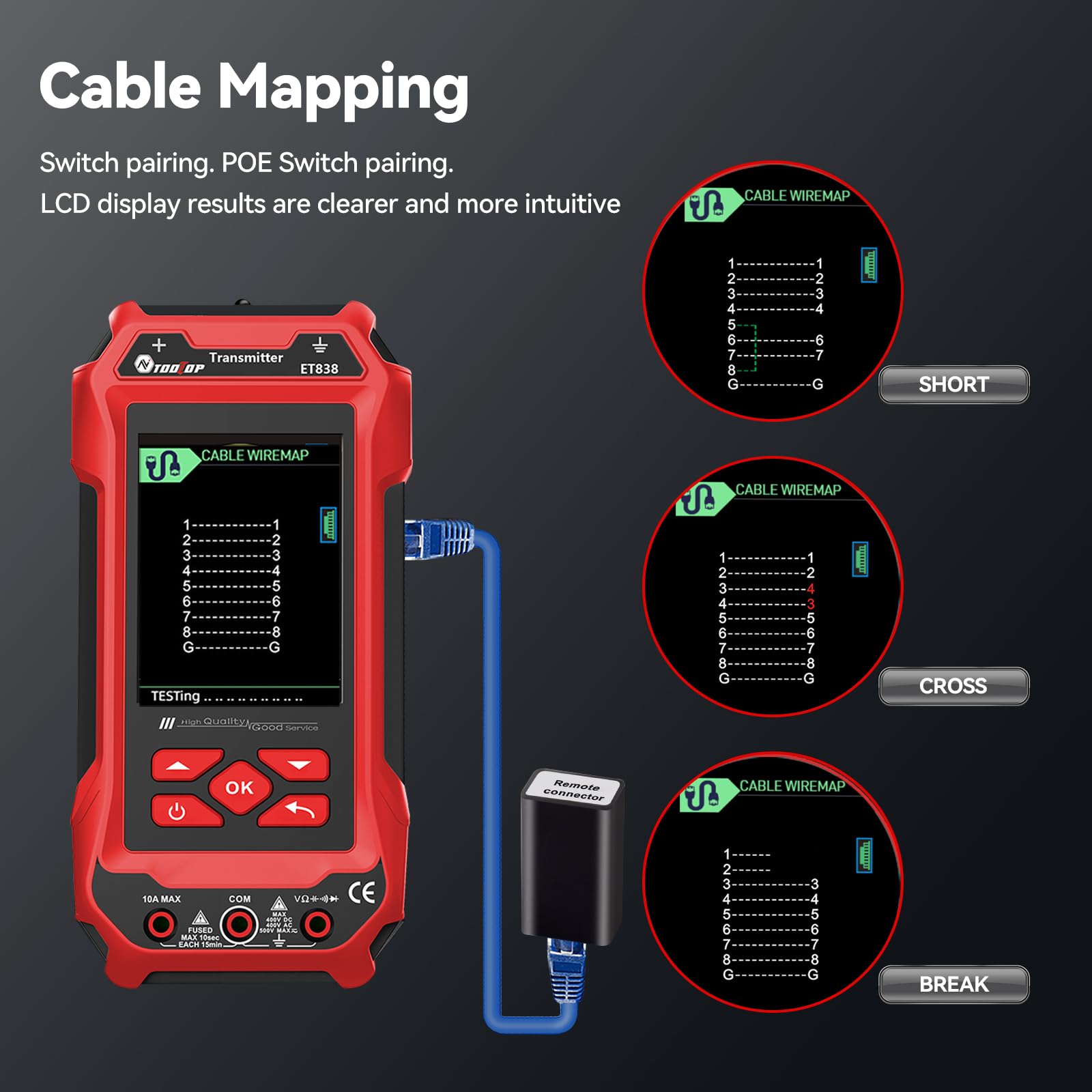 Localizzatore di cavi multifunzione ET838 con multimetro per il rilevamento di interruzioni di cavi: localizzatore di cavi industriale e tester di linea - Multifunctional Line Finder Multimeter
