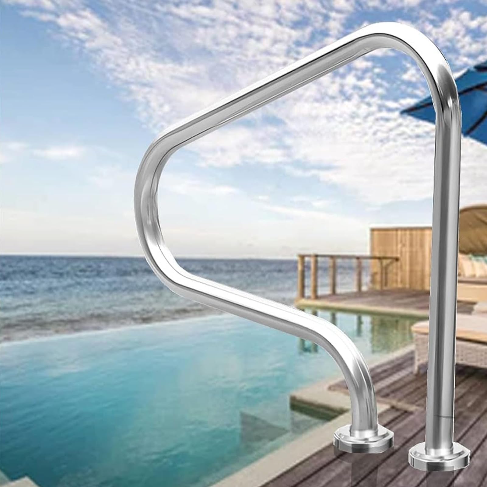 Pool Handrails Stainless Steel Pool Rail Humanized Swimming Pool Handrail Easy to Install Pool Safety Handrails for Garden Backyard Pools