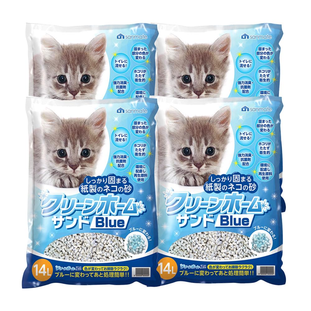 Amazon | サンメイト クリーンホームサンド ブルー 14L x 4袋 猫砂 紙