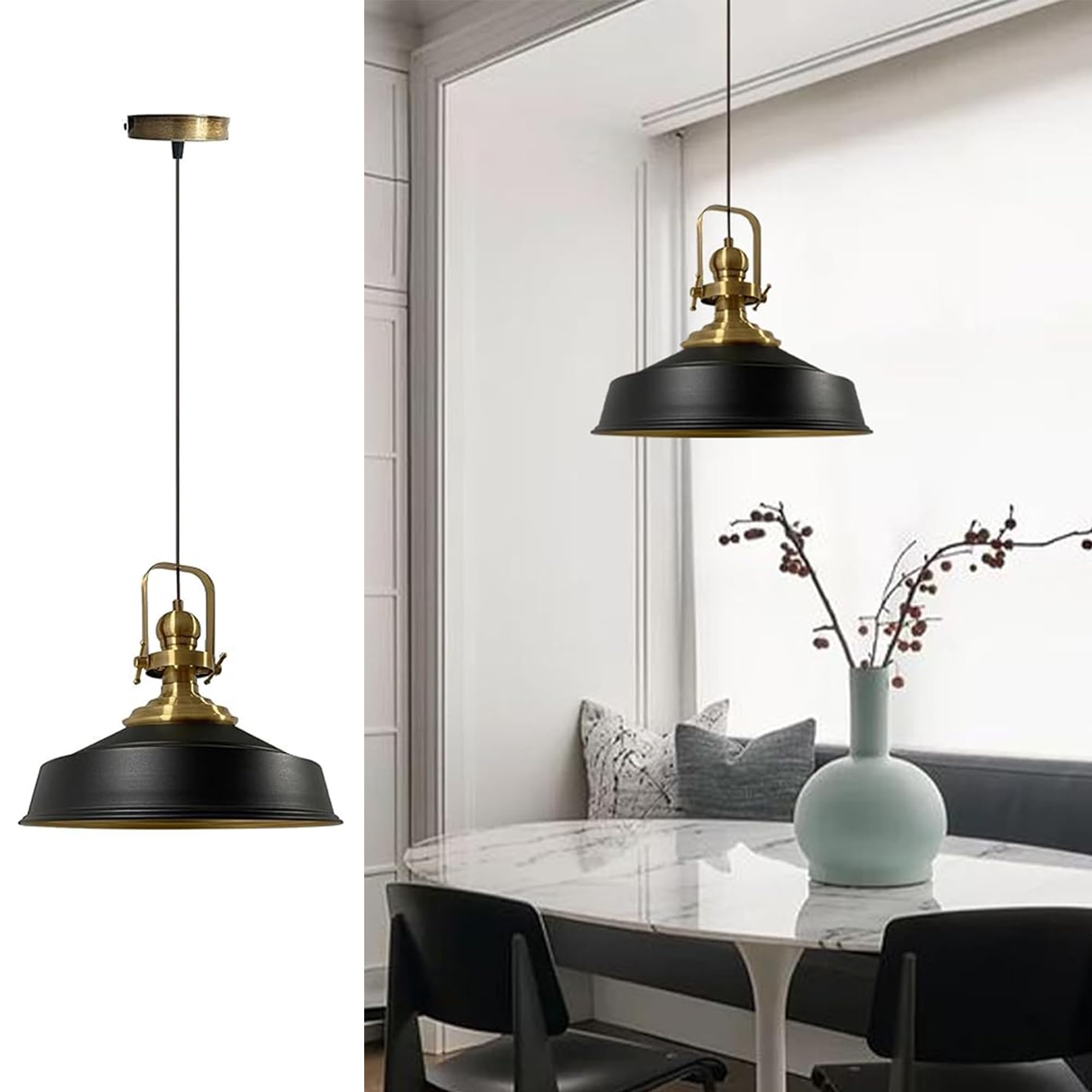 bamyum Asletl Antiguo Lampara Techo Colgante Metal 40 cm, Lamparas Cocina, Lampara Techo Dormitorio E27, Comedo, Salon, Lamparas Mesa Comedor para Niños y Adultas, Lámpara Colgante de Cocina Negro