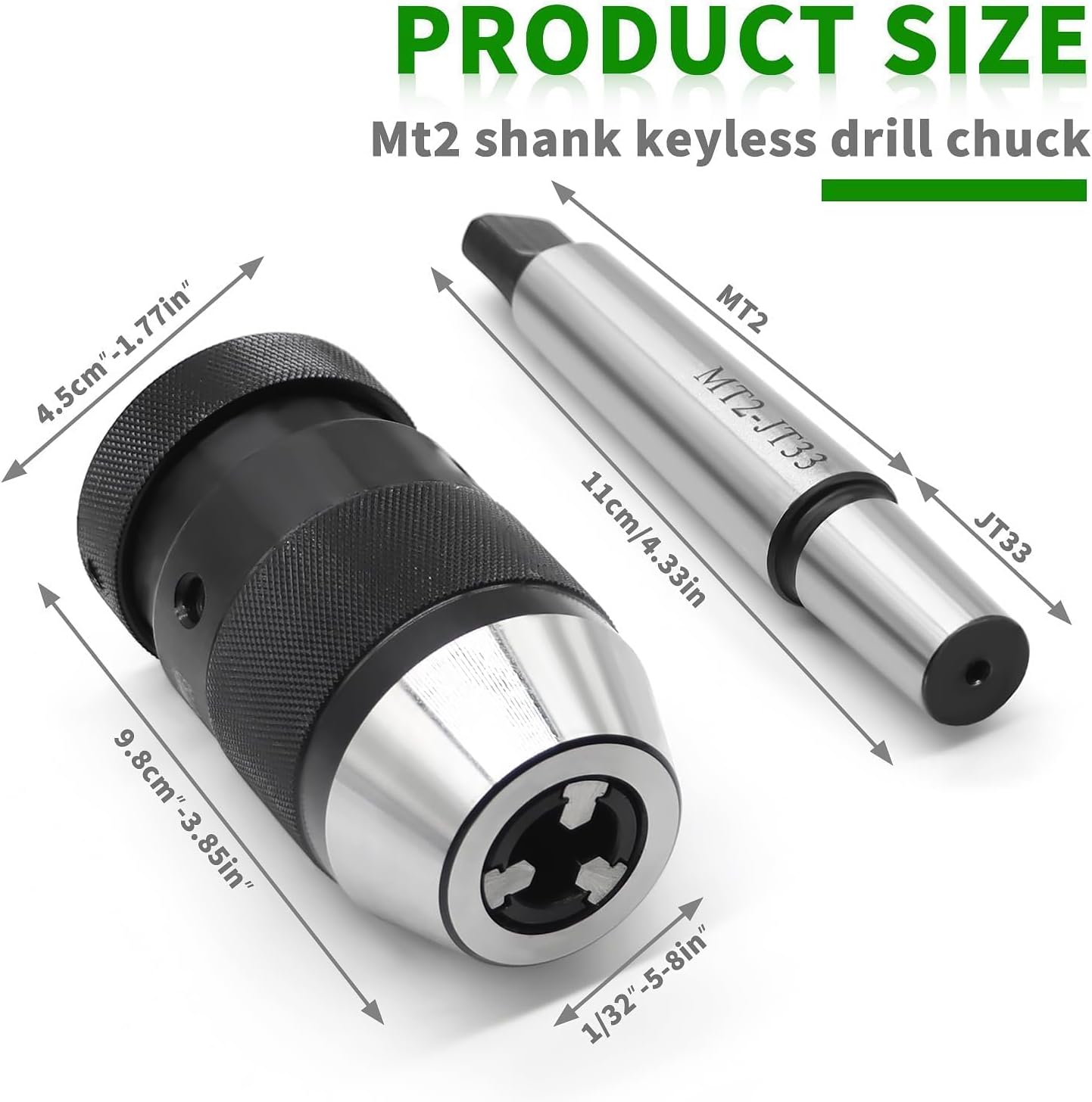 1/32"- 5/8" Heavy Duty JT33 Keyless Lathe Drill Chuck with MT2 Shank