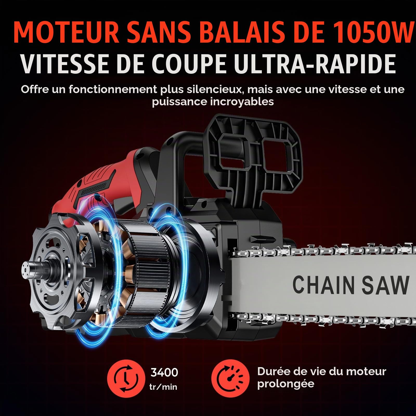 Tronconneuse a Batterie 12+16 Pouces, Tronçonneuse Électrique sans Fil avec 2 x 4,0 Ah Batteries, 1050W Moteur Sans Balais, Écran LCD, Graissage Automatique & Tension de Chaîne Sans Outil