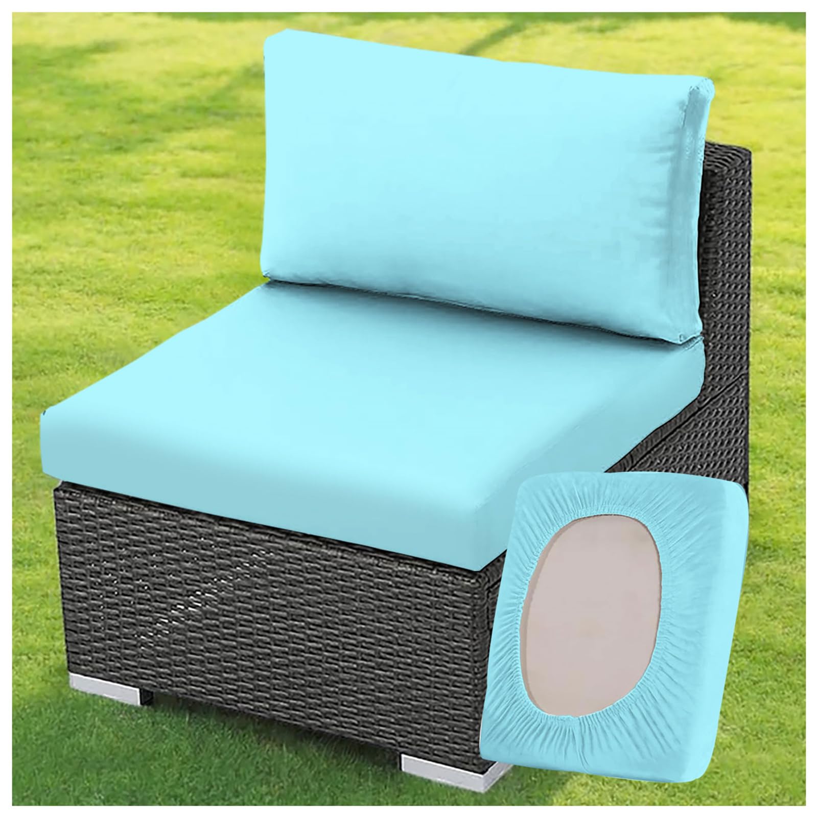 ZGDDPZA 1/2/3 PCS Rattan Cushion Covers, Stretch Fit Garden Furniture Seat Covers, Polyester Replacement for Patio, Balcony & Indoor Chairs (Blue,1PC Length 150-190cm)