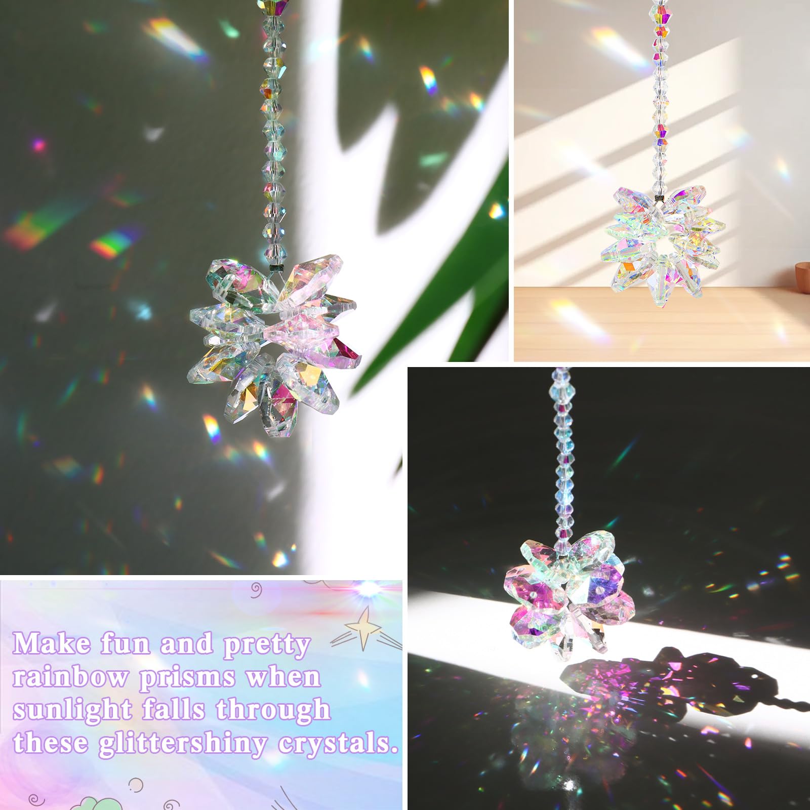 DEMIUKO Crystal Sun Catcher for Windows Suncatcher Crystals Flower Pendant Suncatcher Hanging AB Glass Prism Crystal Ornament Rainbow Maker for Chandelier Car Interior Home Garden Decoration - Image 3