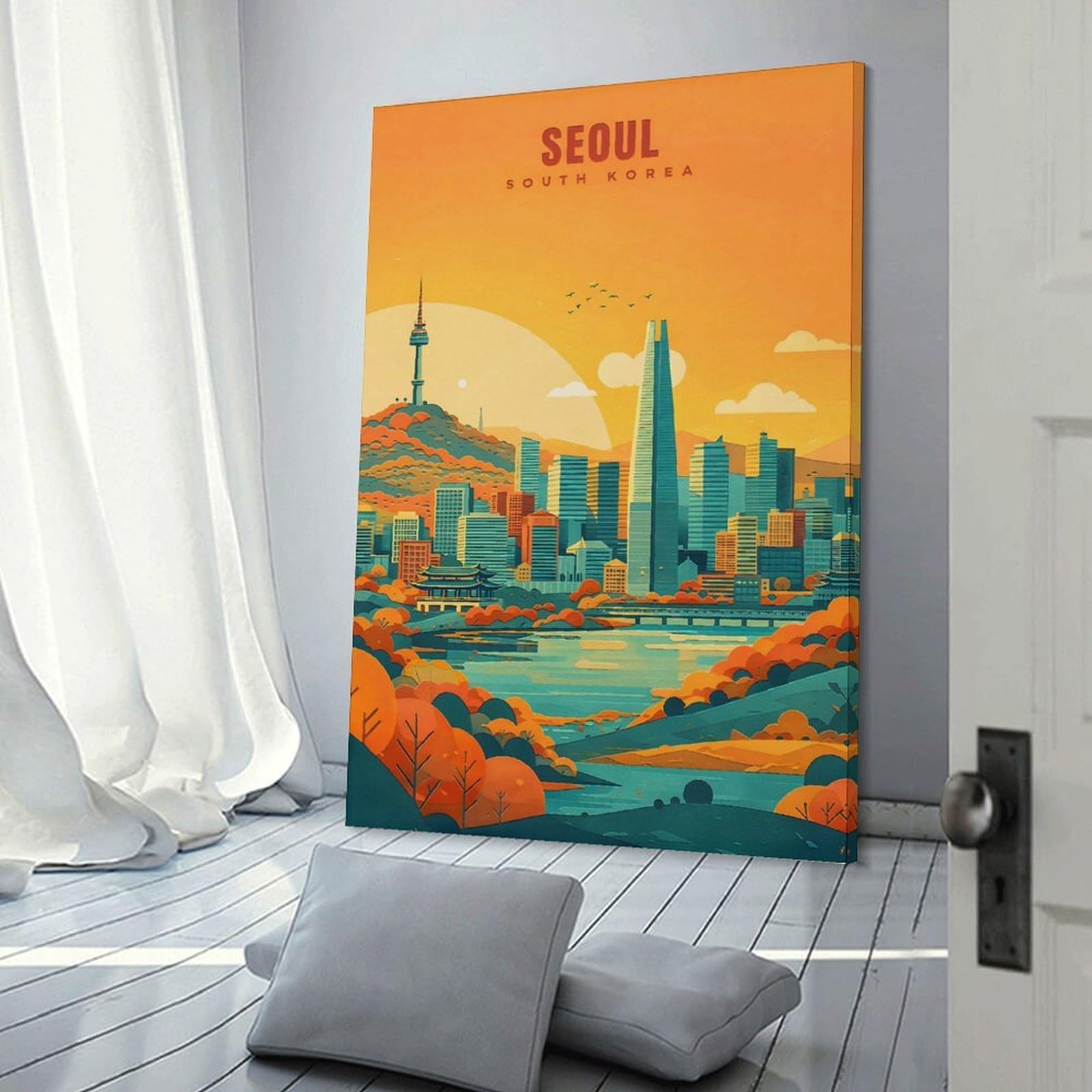 Seoul Cityscape with Namsan Tower Decorative Wall Artwork, 08x12inch(20x30cm), for Corridors, Hallways Or Apartment Entries, Home Artwork for First Impressions