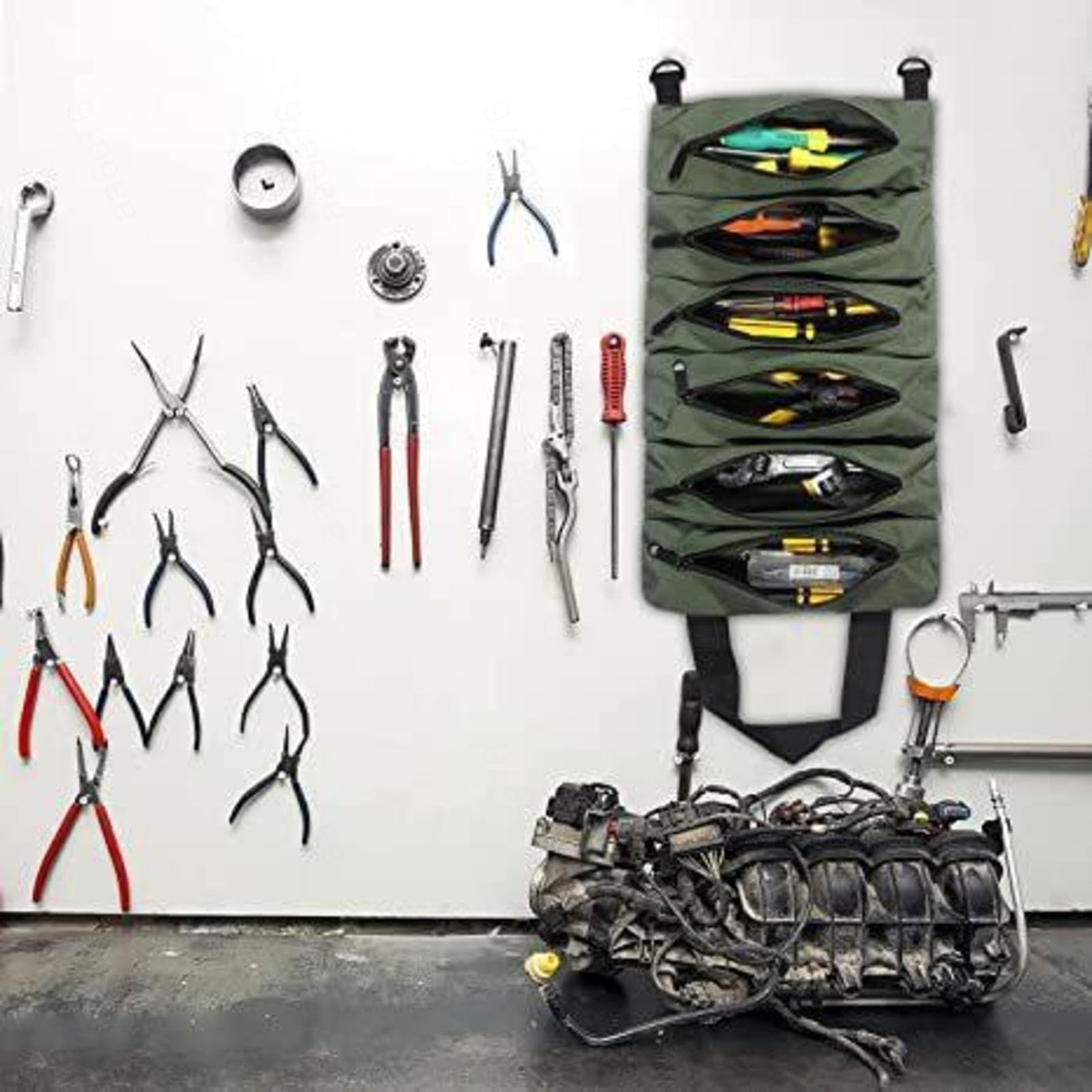 VIDECOR Sac à Outils Enroulable, Organisateur D'outils en Rouleau avec 4 Poches Zippées, Sac à Outils Polyvalent, Organisateur de Rouleaux D'outils pour Mécanicien électricien,D
