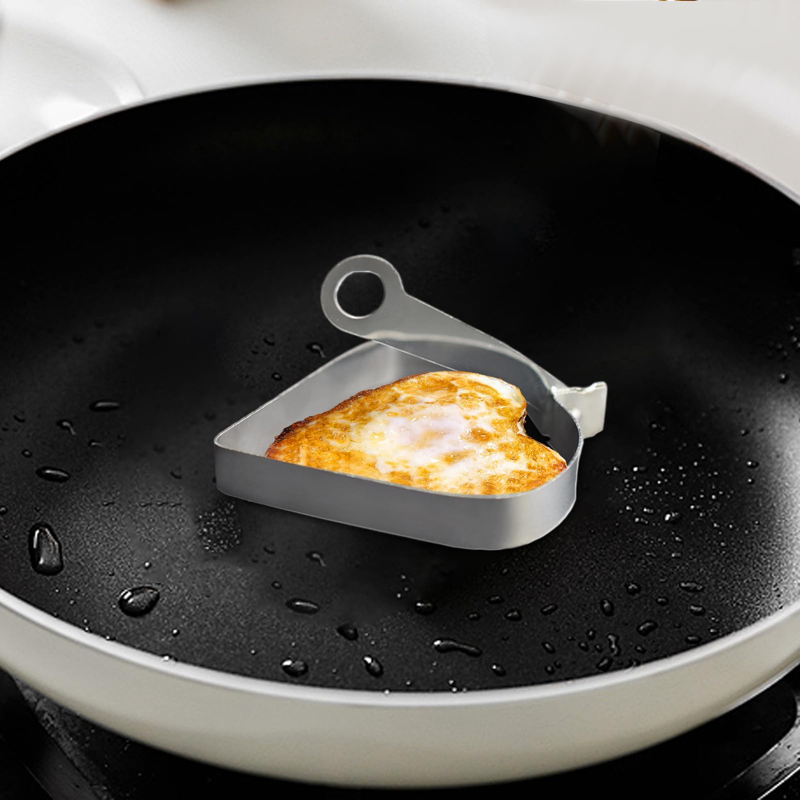 Zibeem Molde De Huevos para Sartén - Molde para Huevos En Forma De Corazón De Acero Inoxidable con Mango | Accesorios De Cocina para Desayuno Muffins Tortillas Crepes Sándwiches | Parrilla Y Sartén