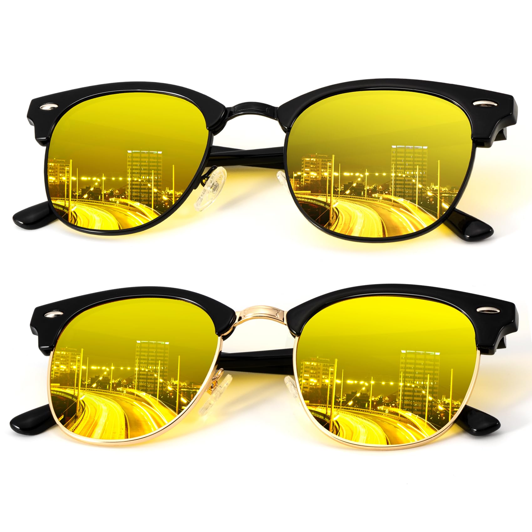 KALIYADI Sunglasses Men Polarized Sunglasses for Men Women Unisex Semi-Rimless Frame Retro Driving Sun Glasses UV Blocking