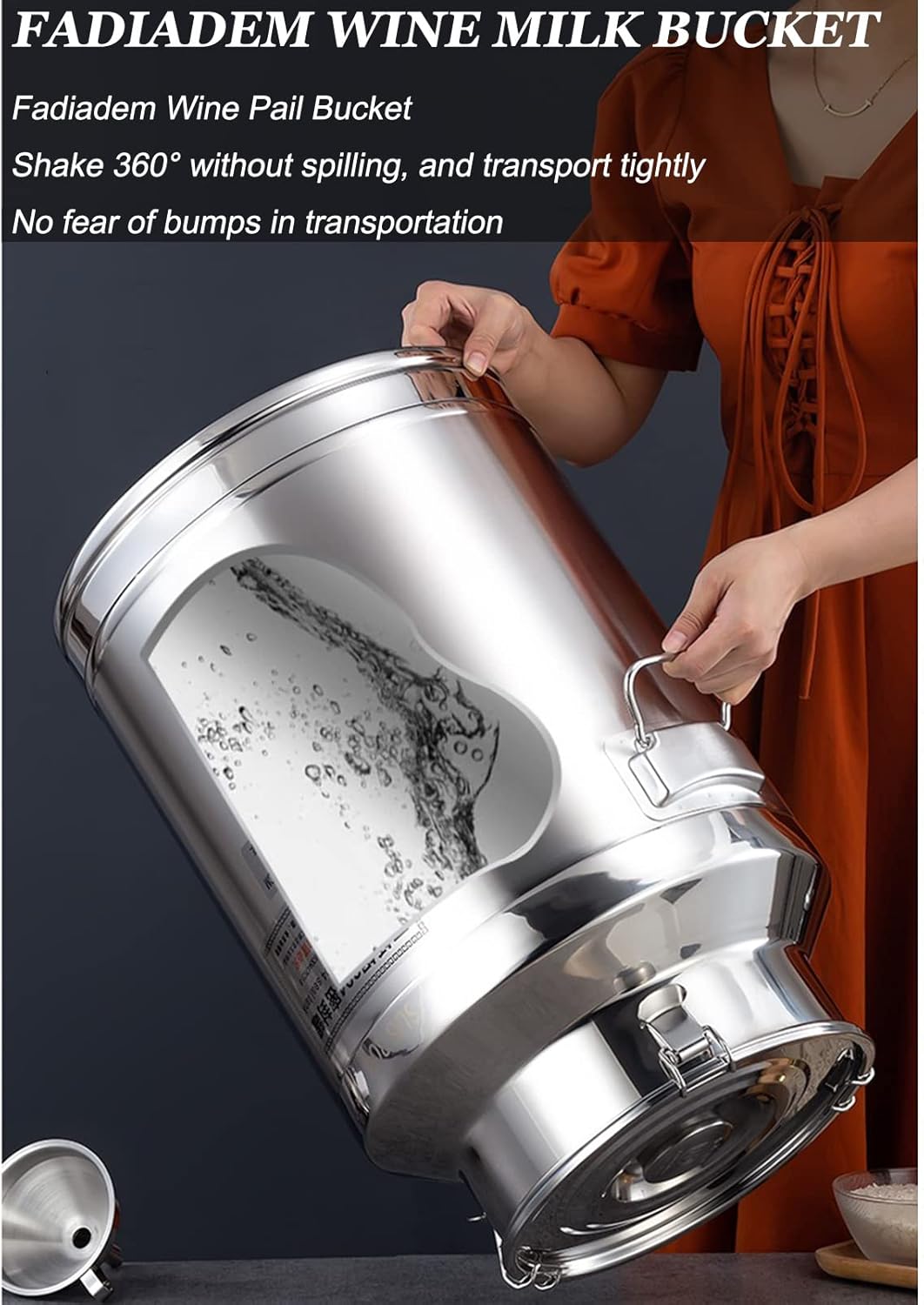 Milk Storage Transport Can Wine Barrel Canister, Fermentation Wine Pail Bucket, Stainless Steel Oil Barrel Silicone Seal Barrels with Spigot, Liquid Storage Container with Sealed Lid