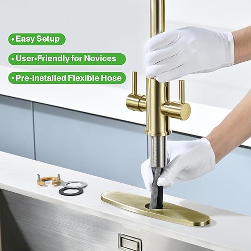 Miniatura 5 de Grifo de cocina, grifo de fregadero de cocina, grifo de fregadero de 2 asas, grifo, grifo de cocina extraíble, grifo con pulverizador, grifo de