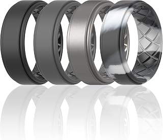ThunderFit Silicone Wedding Rings for Men, Airflow Criss Cross Pattern 8mm Wide 2mm Thick - 1/4/7 Variety Multipack