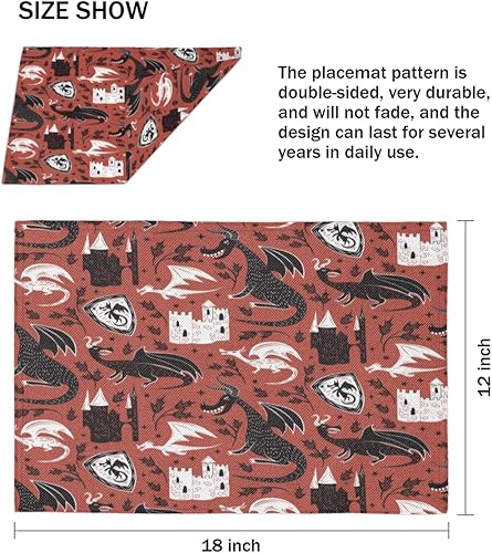 Miniatura 4 de Fun Dragons - Juego de 4 manteles individuales con diseño de dragones, lavables, impermeables, para fiestas, hogar, comedor, decoración de mesa de