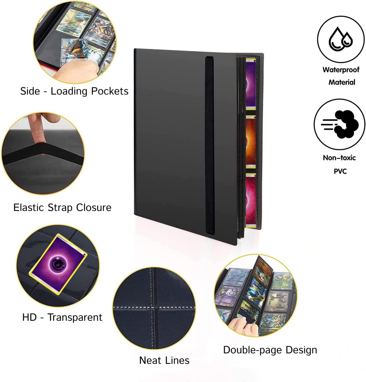 FYSL Álbum De Tarjetas Coleccionables Con 360 Ranuras – Para Pokémon, TCG, CCG Y Tarjetas Estándar, Funda Transparente Y Correa Elástica, Regalo Para Coleccionistas