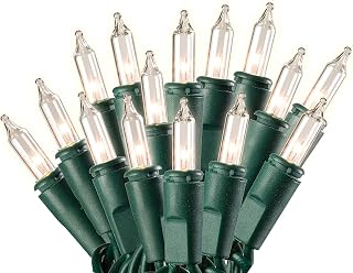 White Christmas Tree Lights Outdoor - 100 Count Clear Christmas Lights Green Wire Indoor (24 Ft) - Indoor/Outdoor Use - UL Listed - Static & Blinking Modes - Connectable