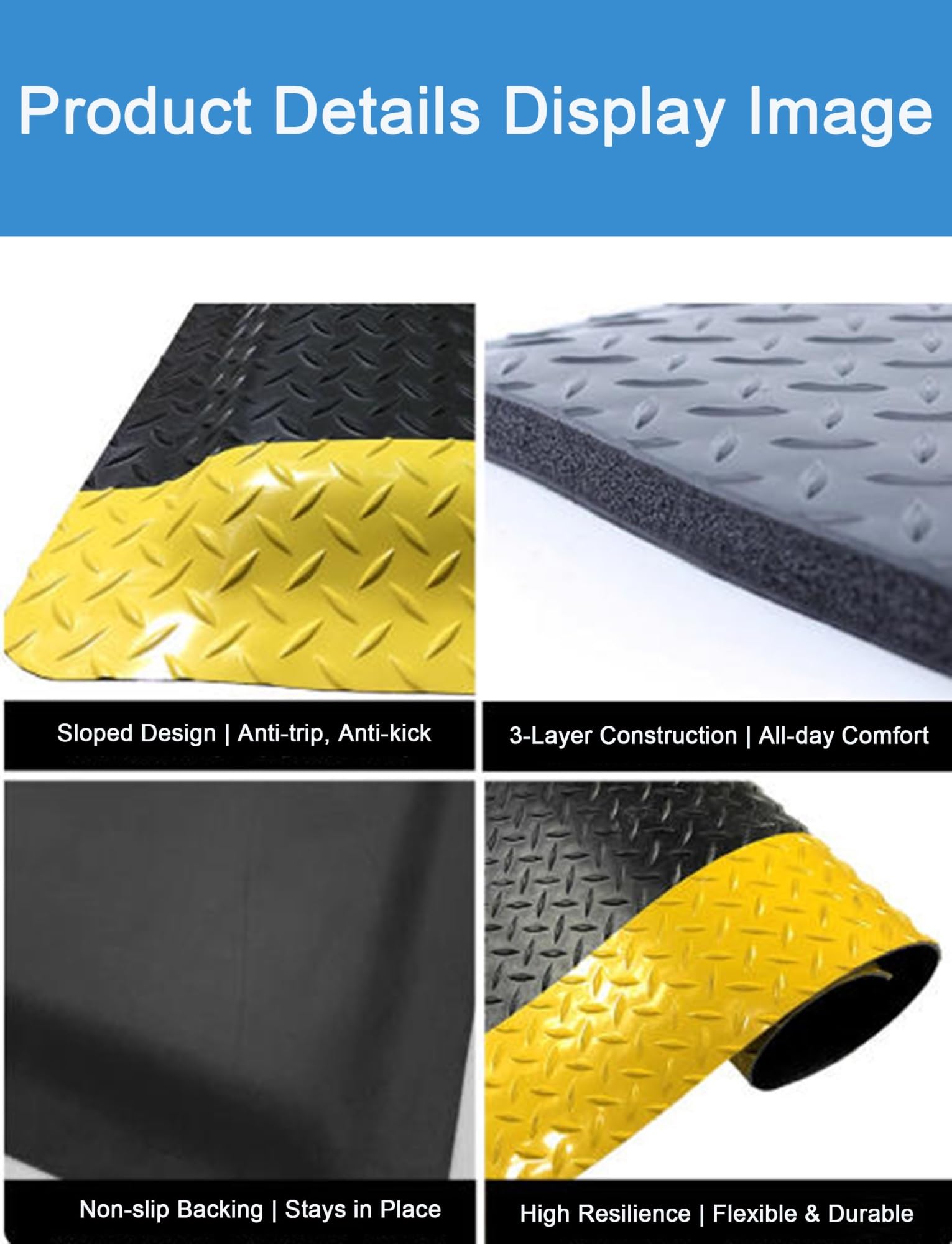 Ergonomische Anti-Ermüdungs-Stehmatte mit gelbem Rand, robuste Diamantplatte, Arbeitsmatte in handelsüblicher Qualität (80 x 140 cm) für Komfort und Unterstützung im Heimbüro, in der Küche oder am