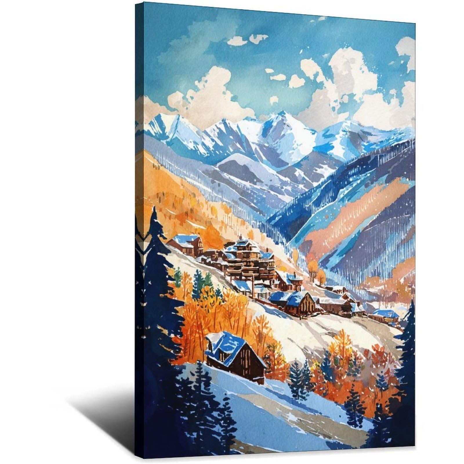 Telluride Ski Poster 20x30inch(50x75cm) Vintage Watercolor Canvas Art