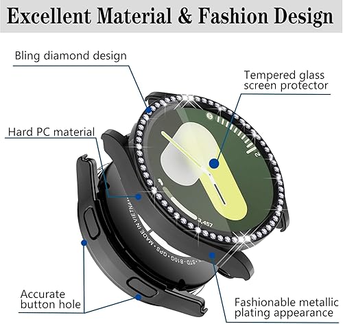 Miniatura 6 de Wugongyan Funda protectora de pantalla compatible con Samsung Galaxy Watch 7 de 1.575 pulgadas, 1.732 pulgadas, con diamantes de imitación, cubierta
