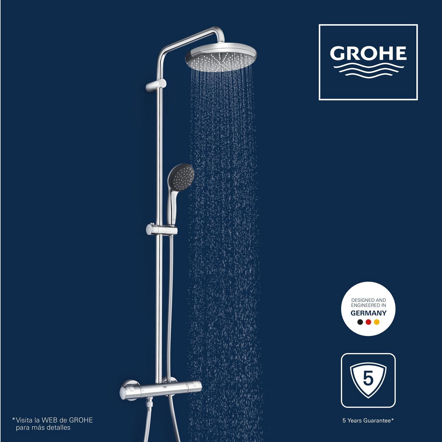 Grohe Vitalio Start System 210, Sistema de Ducha con Mezclador Termostático para Montaje Mural, Cromo, 27960001