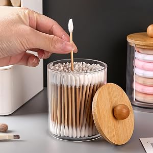 Qtip Dispenser For Cotton Ball Cotton Swab Cotton Round Pads Floss - 10OZ Clear Plastic Jar Set For