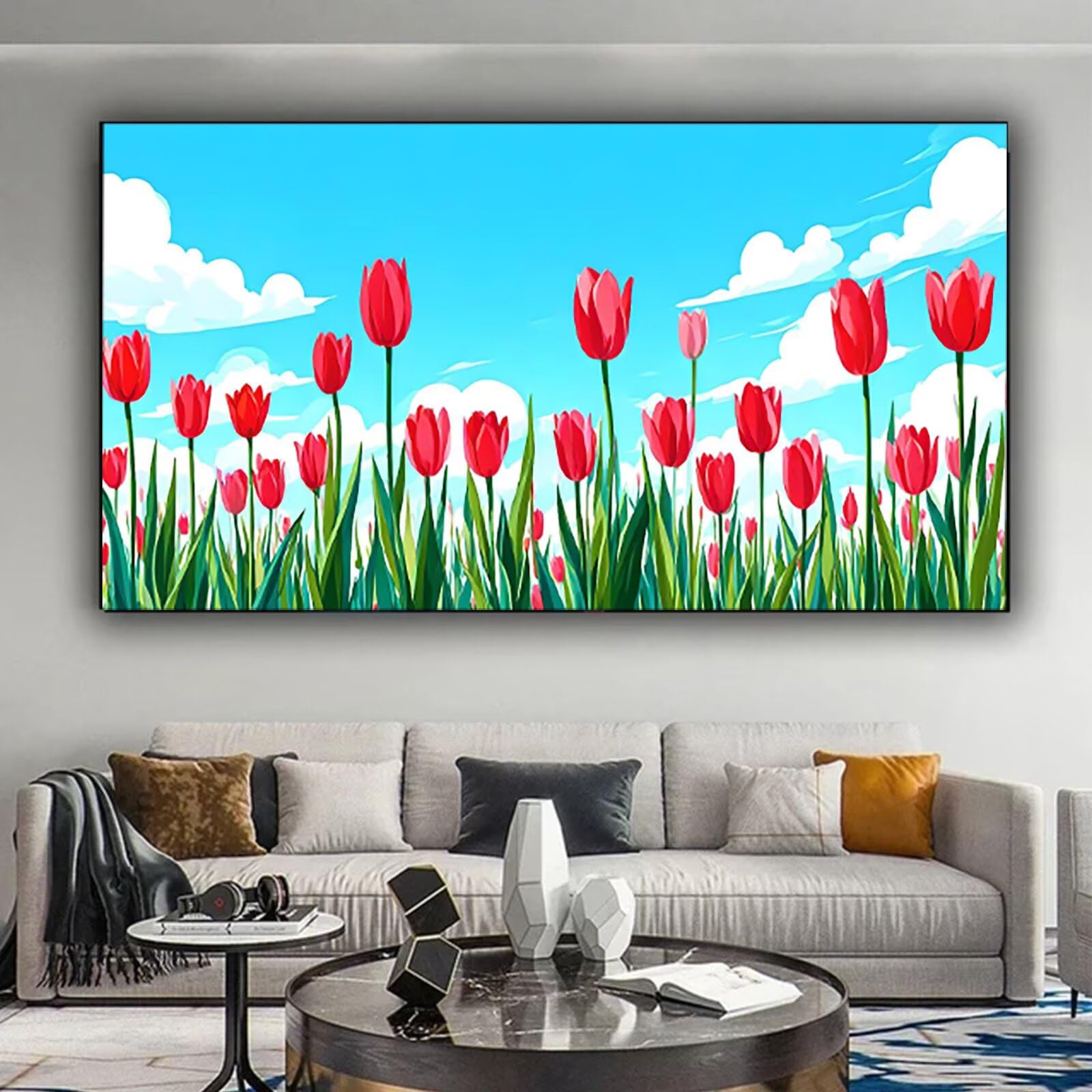 Malen nach Zahlen Kinder Tulpe Malen Nach Zahlen Erwachsene, Geschenke für Mädchen Junge Bastelset Set, Malen nach Zahlen Blume | Malen nach Zahlen Ohne Rahmen, (60x120cm) Bastelset Erwachsene 0-O