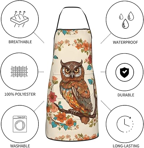 Miniatura 5 de Unisex Apron With Pocket, Owl Beliefs Chef Apron For Cooking, Bbq & Crafts, Spillproof Kitchen Protection Bib With Large Utility Pocket For Adults