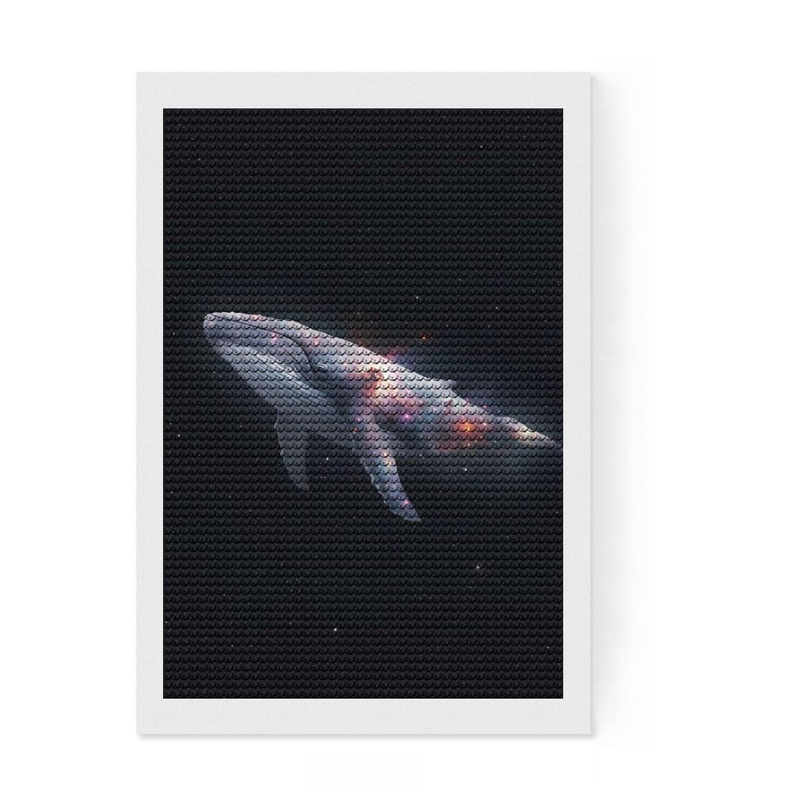 Junmoney Cosmic Whale in Starry Space 5D Diamond Painting Kit 8"x12", Round Gems, Christmas Gift, Easy Craft Set, Vintage Style Decor, for Adults