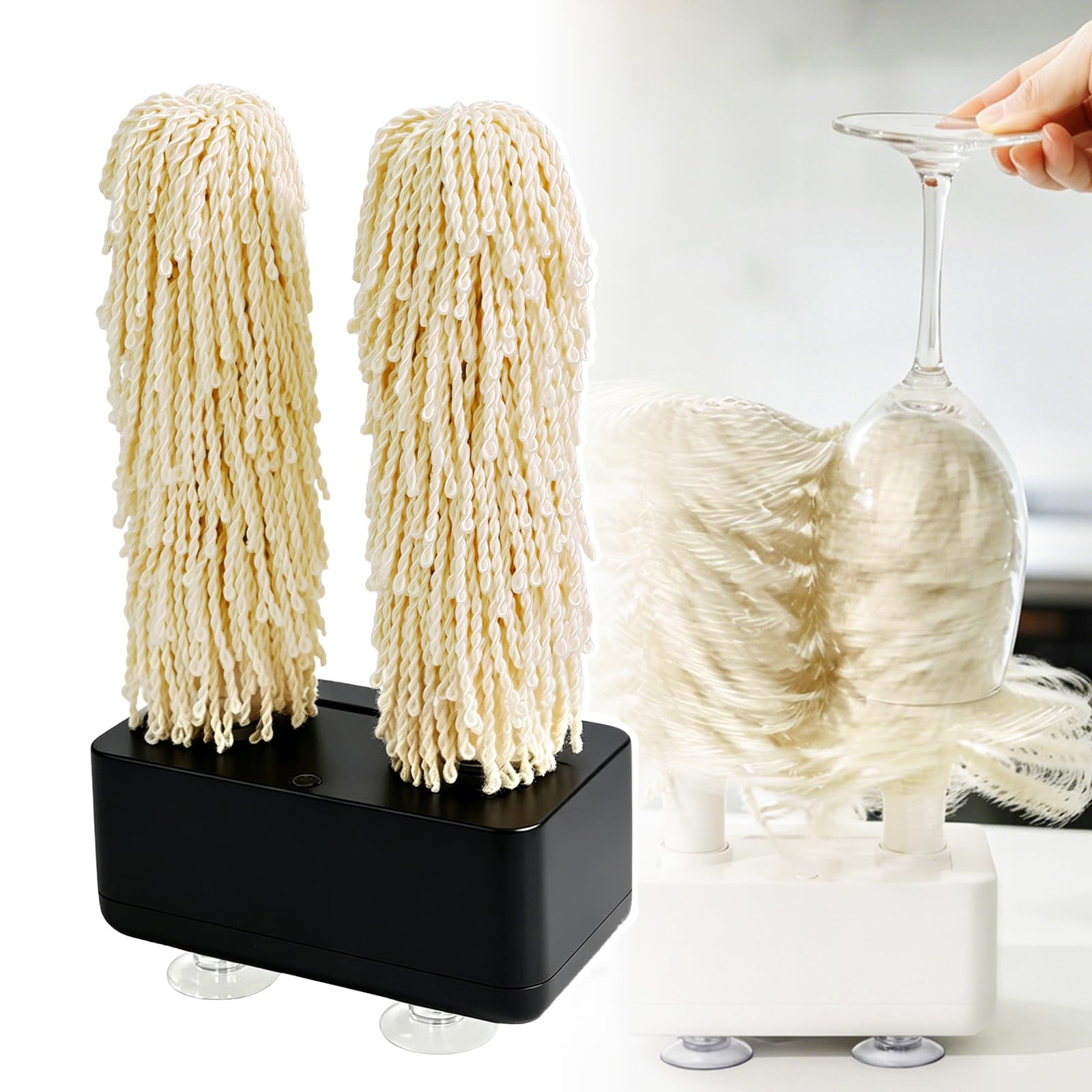 Lucidatrice For Vetreria Domestica, Lucidatrice For Vetro Rotante Elettrica | Con Doppie Spazzole A 360° E Doppie Ventose, Pulizia Approfondita A 360°, 600 Giri/min, For Ristoranti, Hotel, Cucine(Black)