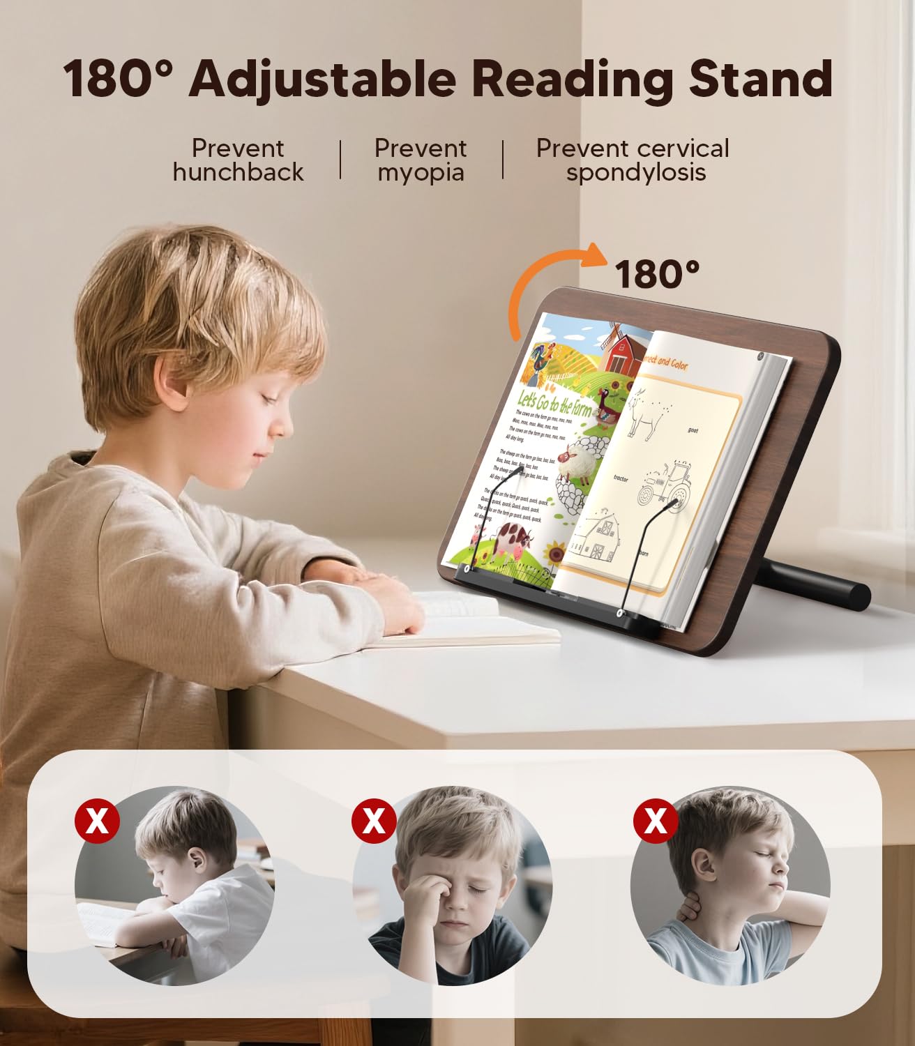 Support de livre 2 en 1 réglable en hauteur avec plateau XXL inclinable à 180° Support lecture Pupitre de musique Support pour ordinateur portable Base antidérapante pour enfants et adultes