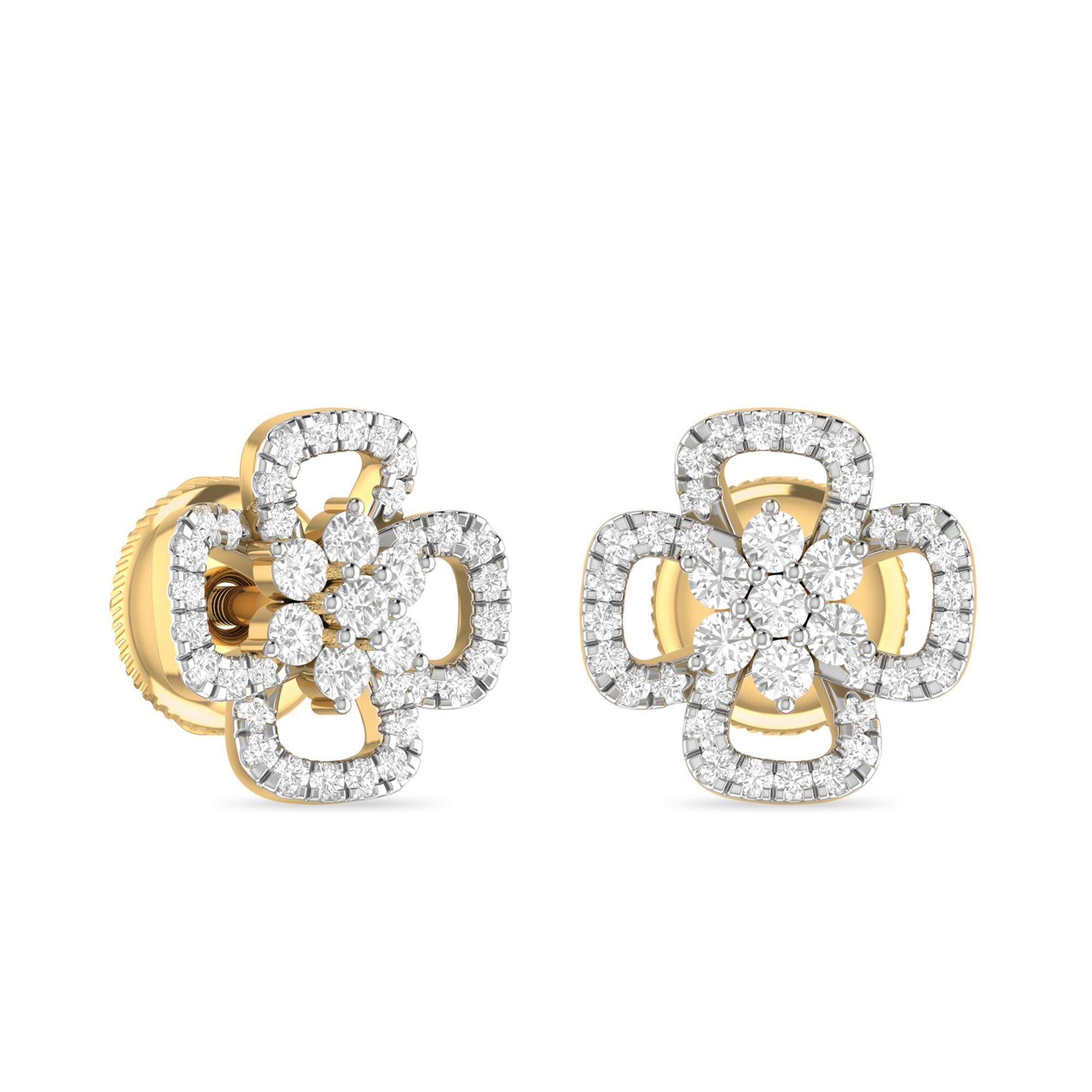 Yellow Gold and Solitaire Stud Earrings for Women-image-32
