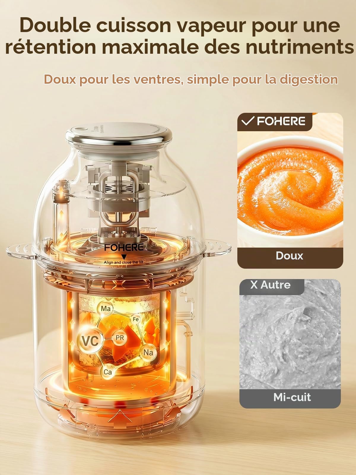 Robot Cuiseur Bébé Multifonctions, Nutri Ease Toutes les Étapes, avec 3 Programmes, Cuiseur Vapeur Mixeur One Step, Auto-Nettoyage, Cuisson & Mixage Auto, Alimentation Bébé Maison Saine, Sans BPA