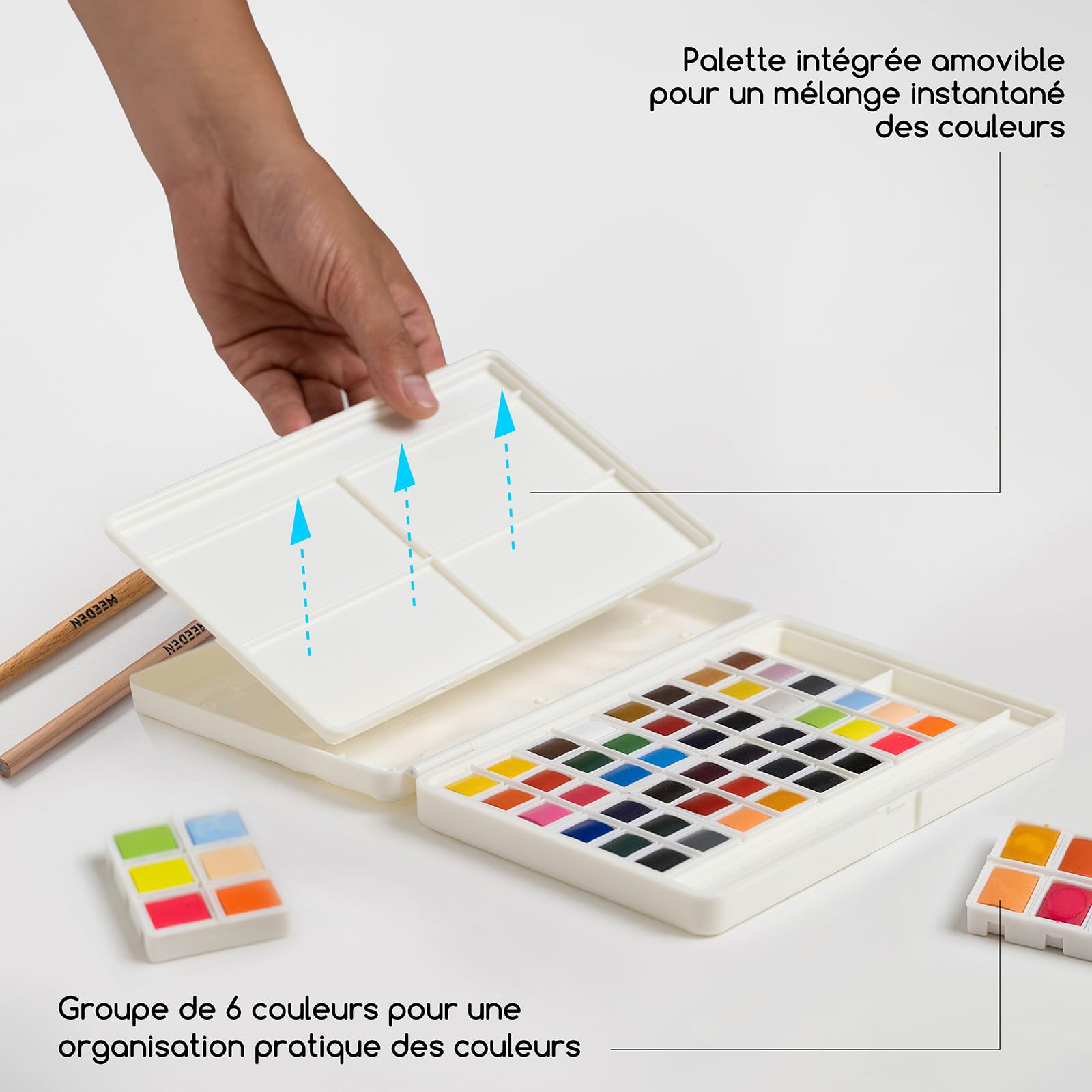 MEEDEN Set de peintures aquarelle 48 couleurs, ensemble de peintures à l'eau avec blocs amovibles, palette et accessoires aquarelle, set de peintures pour artistes débutants et professionnels