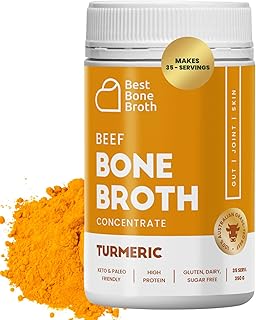 Beef Bone Broth Concentrate with Turmeric | Help Improve Joints, Skin, & Gut | Liquid Collagen Amino Acids | Keto, High Protein, Gluten Free | Made from Grass-Fed Beef - 35 Servings / 8.7 liters