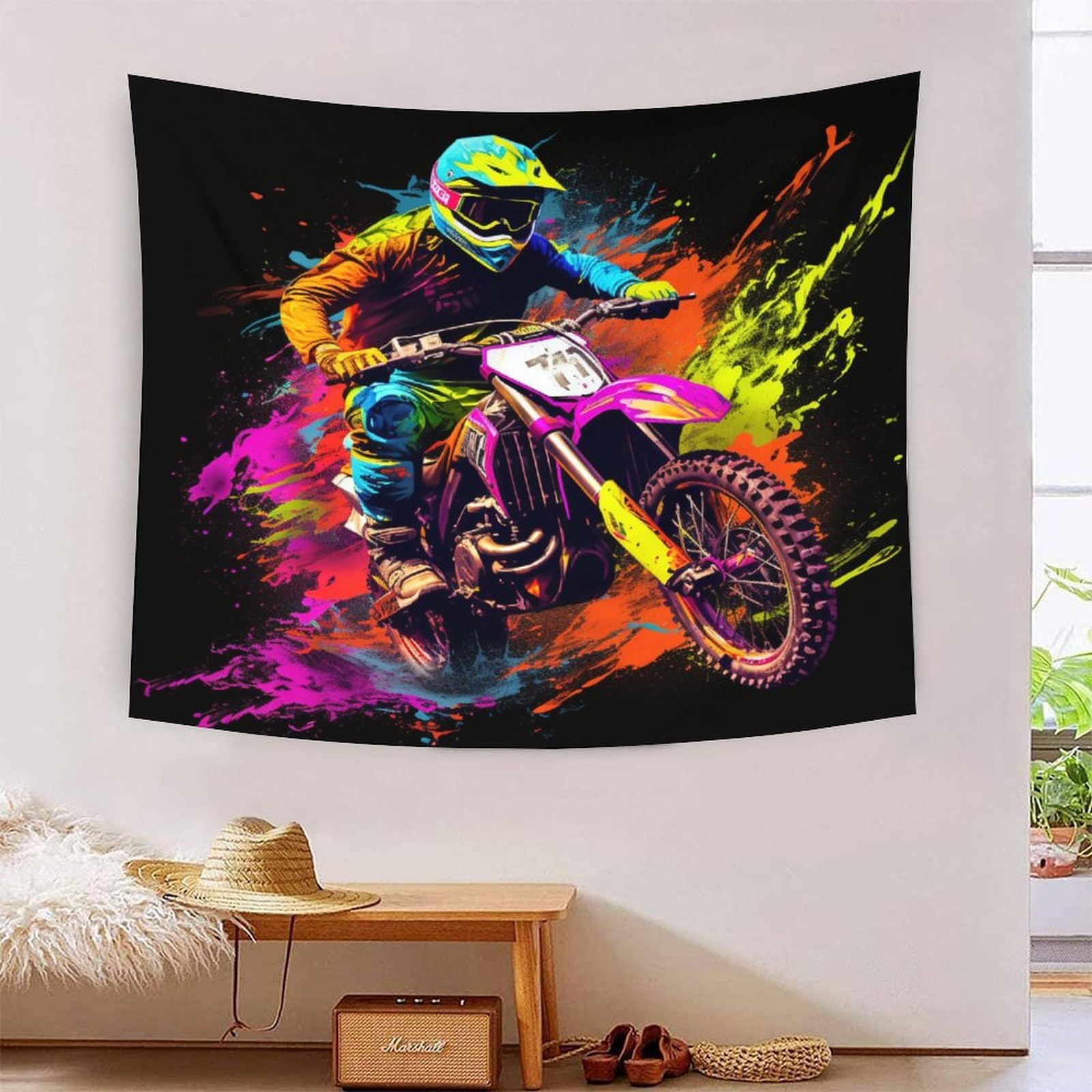 CNWRZCJXY 3D Motorcycle Print Wall Blanket Home Decoration Bedding Poster Wall Art Tapestry Tapestries Wall Hanging Soft Polyester for Bedroom Living Room Dorm Home Decorations 100cmx150cm