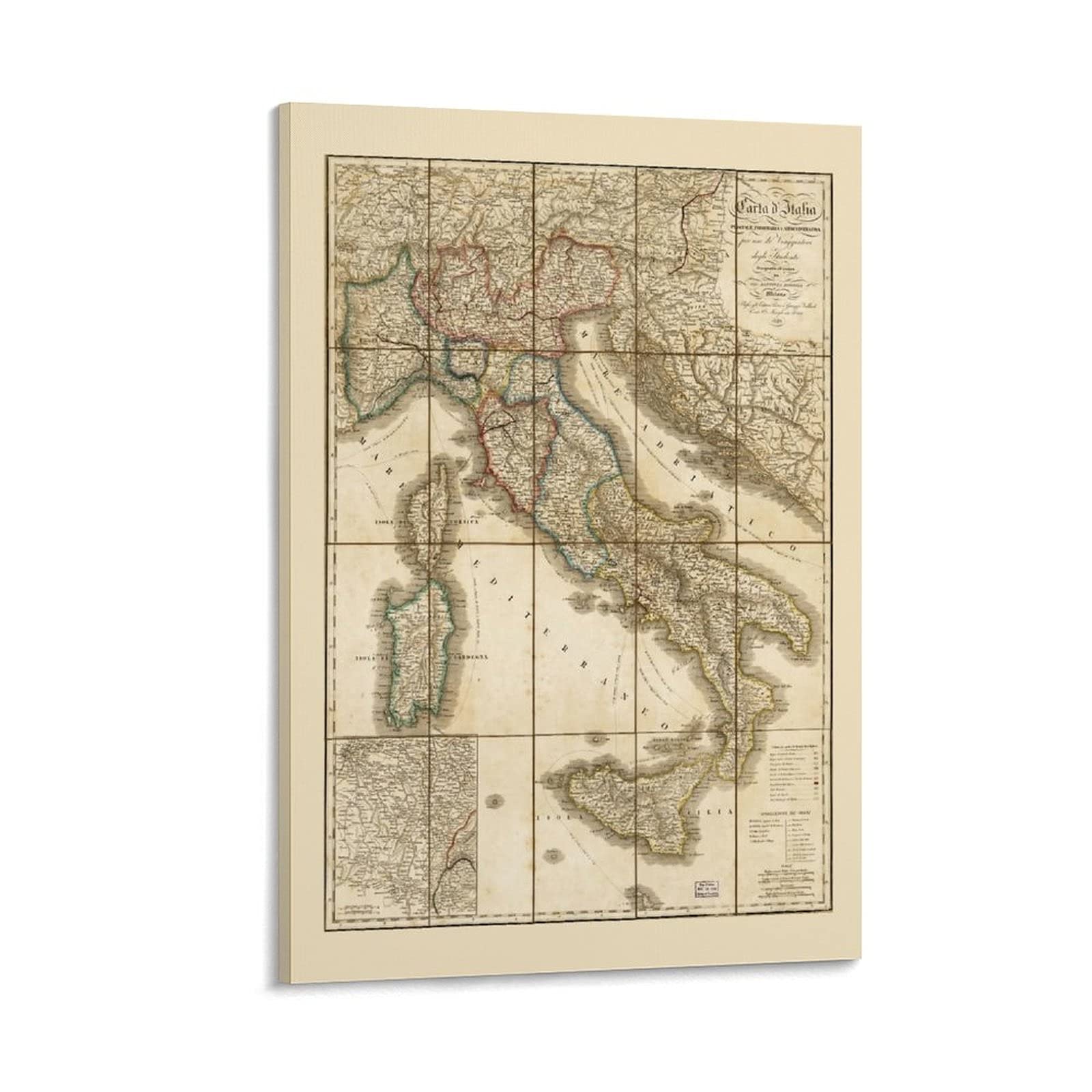 Amazon｜イタリア1851年のヴィンテージ地図インテリアアートポスター