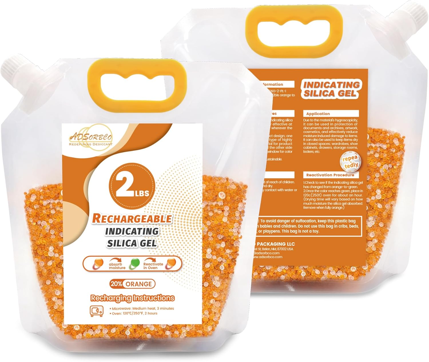 2 LBS Silica Gel Desiccant Beads – Orange White Mix Indicating Silica Beads, 3mm Orange Beads, Reusable Silica Gel Packets for Moisture Absorption in 3D Filament, Electronics & Storage