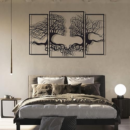 Decoración de pared de árbol mujer hombre, arte abstracto de pared de metal, decoración de pared de árbol de metal, beso de árbol, arte de línea