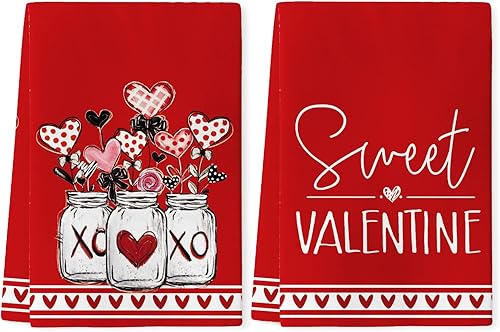 Siilues Toallas de cocina de San Valentín 335ozunidad microfibra de 18 x 26 pulgadas color rojo feliz día de San Valentín decoración de aniversarios