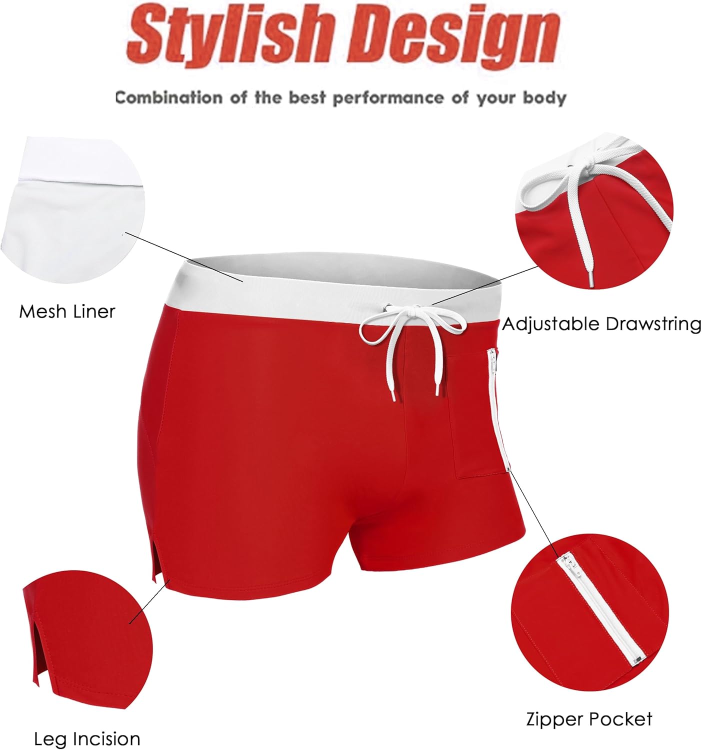 COOFANDY Mens Swim Trunks Swimwear Bathing Suit Swim Brief Square Leg Board Short S-3XL - Image 4