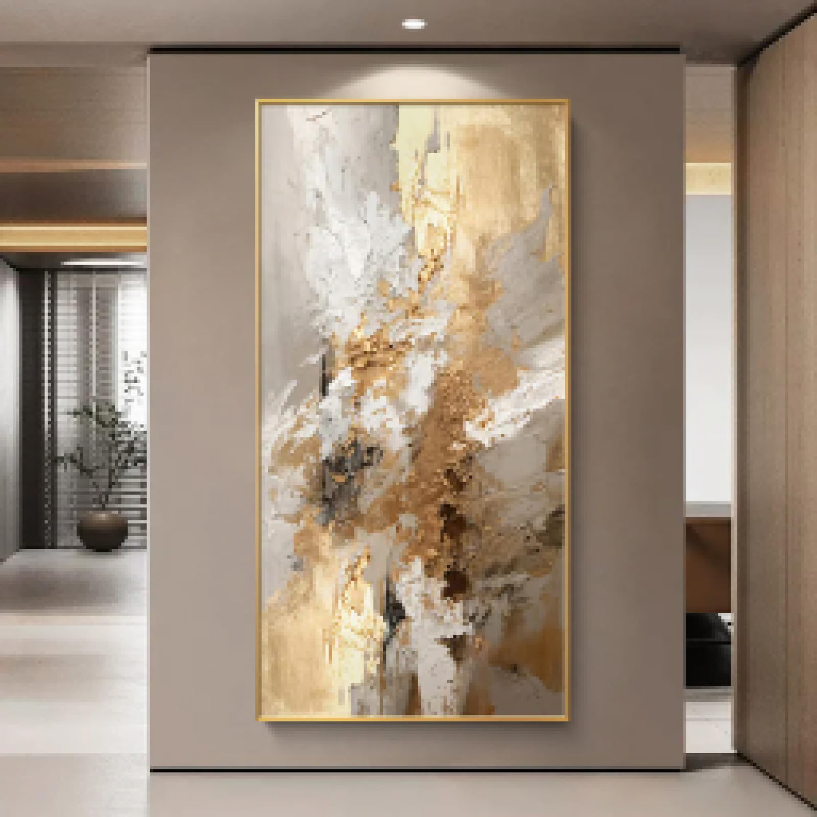 KEMEIQI Quadro su tela astratto di lusso, elegante decorazione per la casa, per camera da letto, soggiorno, sala da pranzo, decorazione verticale da appendere alla stanza, 65x130 cm, senza cornice.