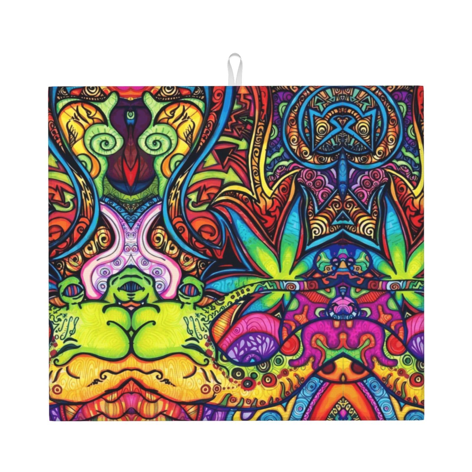 WHJSHOP MultiColor Leaf Weed Art Prints Kitchen Drying Mat – Absorbent Dish Throw for Countertops, Quick-Dry Non-Slip Layer with Colorful Prints, Ideal Housewarming Gift