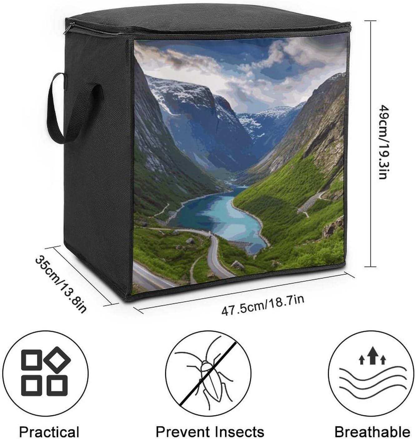 Clothes Storage Bag Personalized Durable Foldable Large Toy Storage Bags with Zipper Moving Bags Luggage Organizer Norwegian Fjords Printed Bags image 2
