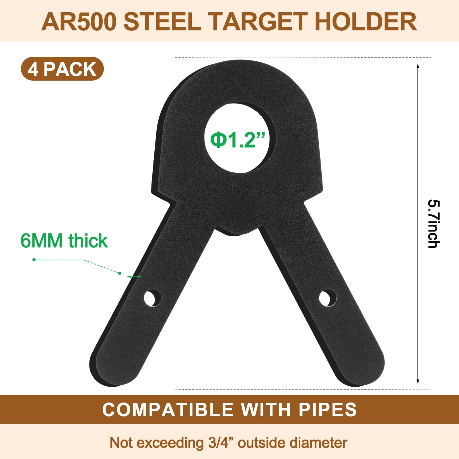 AR500 Stahl Zielhalterung Für Schießtraining – 4 Haken, Kompatibel Mit 2,5 Cm Rohr, DIY Stand
