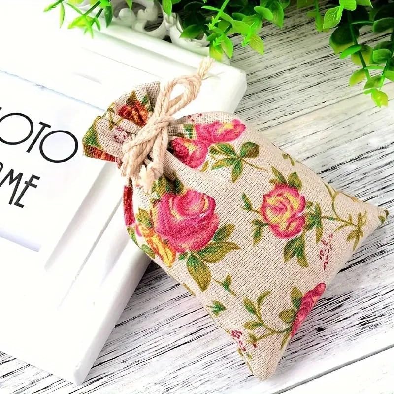Image of SATYAM KRAFT 50 Pcs Mini Jute Potli Bags Flower Print | Gift Pouch for Gifting, Baby Shower, Wedding,Corporate Gifting, Party Favors, Return Gift, Dry fruits, Jewellery, Sweets, Chocolates (Multi)
