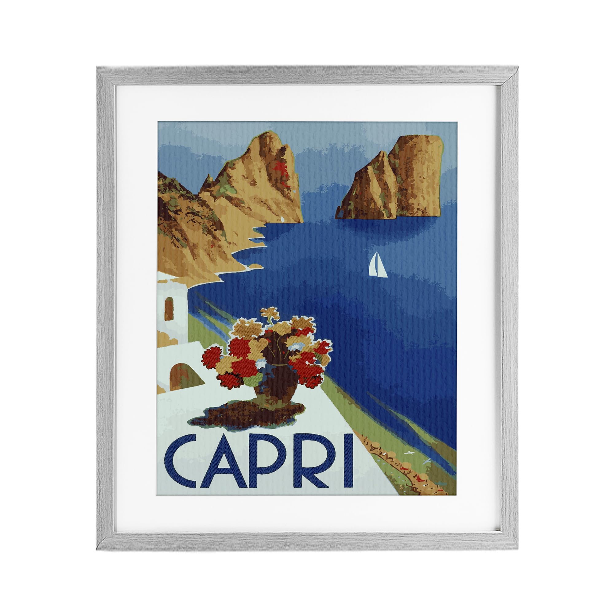 Stupell Industries Farmhouse Gray (Textured) 'Capri Island Cliffs'| Framed Print Under Glass