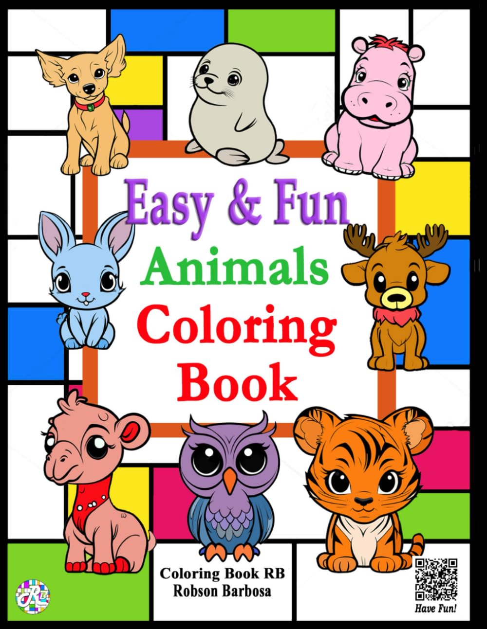 Animals Coloring Book:: Easy & Fun: 49 Easy Animals to Color and Learn for Toddlers, Kids, Preschool and Kindergarten | Coloring Activity Book For Boys And Girls (Ages 3+)
