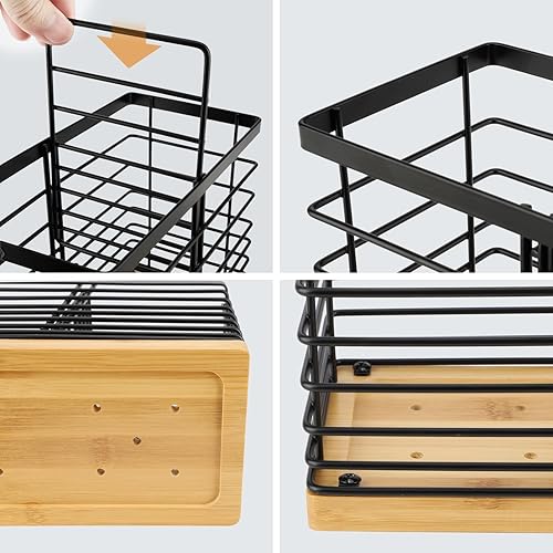 Miniatura 2 de TACGEA Soporte para utensilios de cocina, organizador de utensilios de cocina con base de madera, negro mate (2 compartimentos)