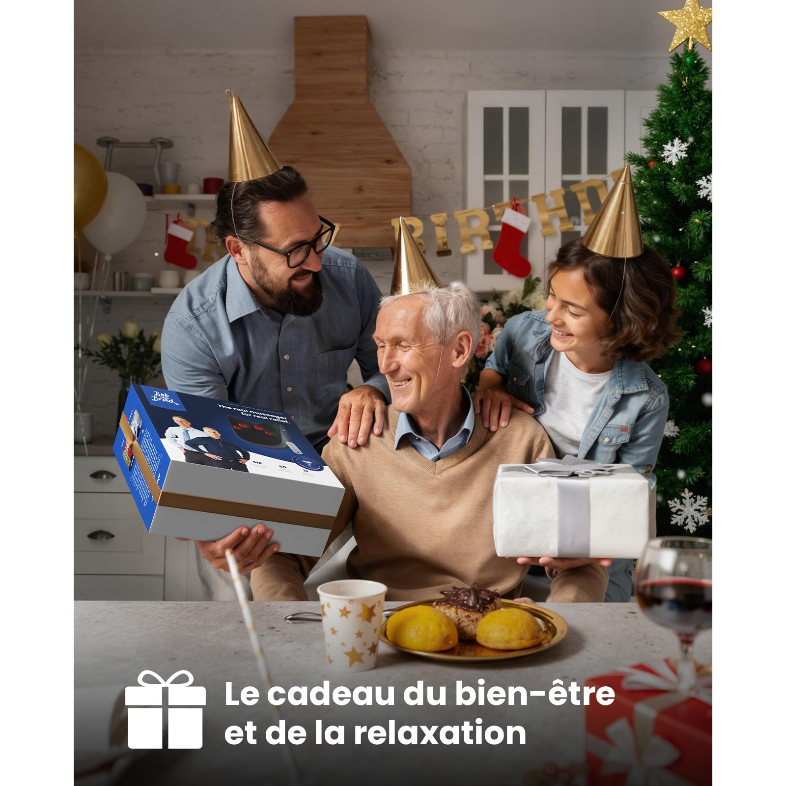 BOB AND BRAD Masseur Dos et Cervicales avec Fonction Chauffante, Masseur Cervical Électrique, 3 Intensités et Télécommande, Coussin Chauffant pour Épaules Lombaires, Détente Maison Bureau
