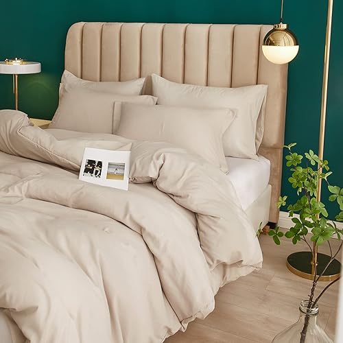 Miniatura 2 de AOJIM Juego de funda de edredón gris beige, funda de edredón 100% microfibra lavada, ligera, suave y cómoda, juego de funda de edredón con 2 fundas